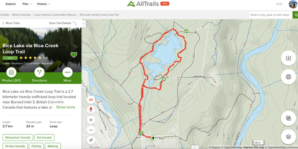 Rice Lake stroller accessible hiking trail near Vancouver - hike map