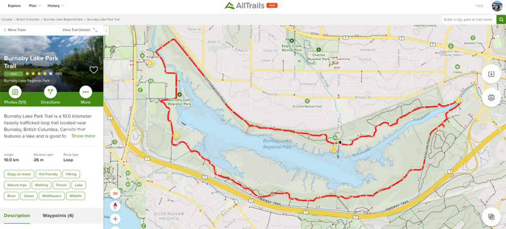 Burnaby Lake stroller accessible hiking trail near Vancouver - hike map