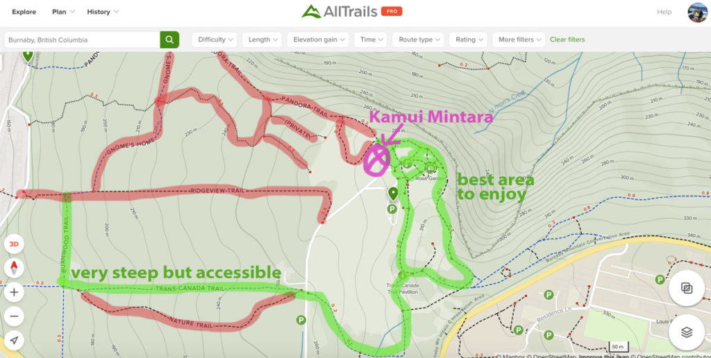 Kamui Mintara stroller accessible hiking trail near Vancouver - hike map