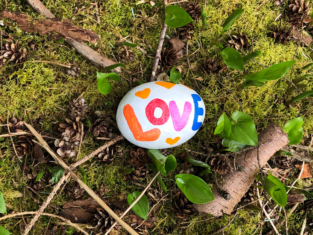 LOVE Painted rock stone pebble found in Ozada Park in Port Coquitlam along the river