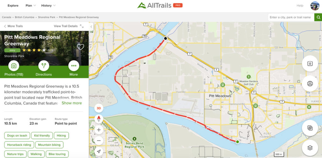 Pitt Meadows Greenway stroller accessible hiking trail near Vancouver - hike map