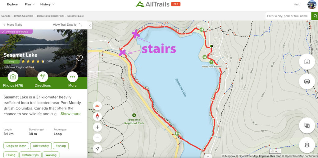 Sasamat Lake stroller accessible hiking trail near Vancouver - hike map