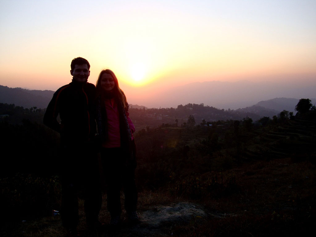 a couple looking at Sunset near Nagarkot, Nepal