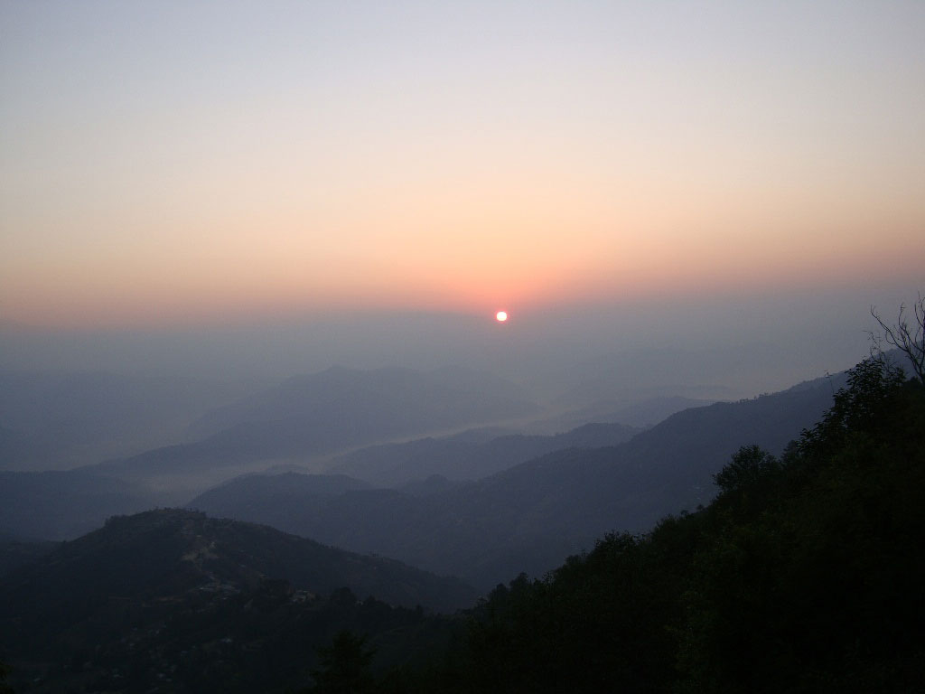 sunrise over Himalayan mountain peaks in Nepal