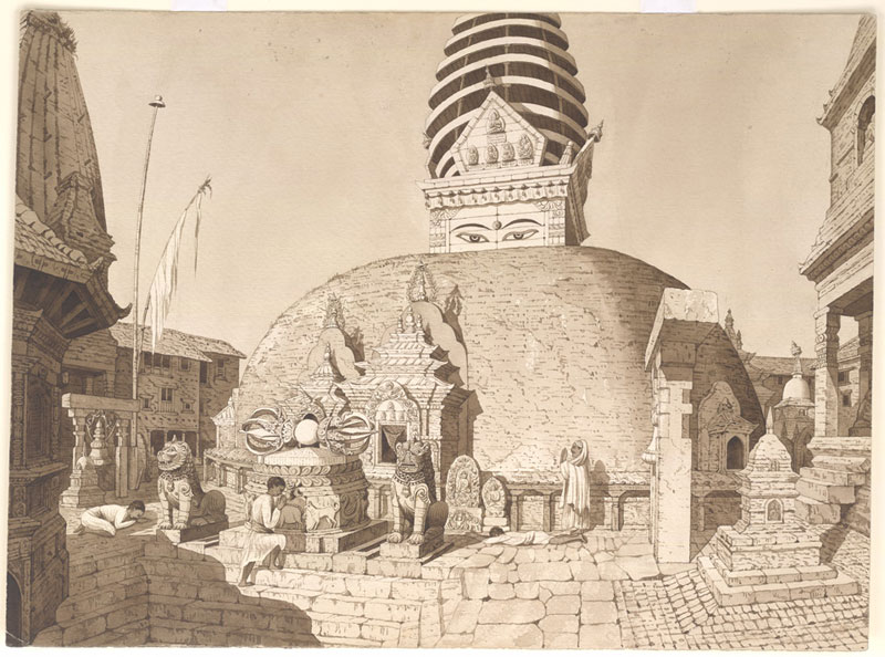 historical sketch of the Swayabhu Stupa in Kathmandu, Nepal