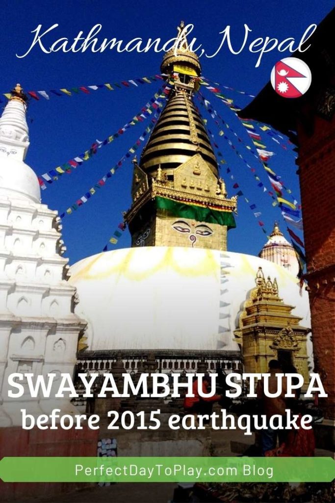 Swayambhunath Monkey Temple Complex - Swayambhu Stupa Buddha Eyes - iconic Kathmandu attraction prior to 2015 Nepal earthquake - pinterest
