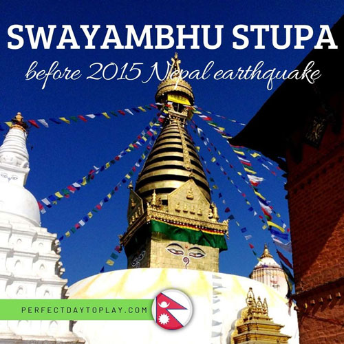 Swayambhunath Monkey Temple Complex - Swayambhu Stupa Buddha Eyes - iconic Kathmandu attraction prior to 2015 Nepal earthquake - feature