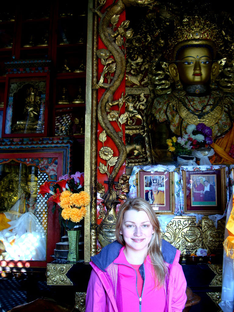 Inside Swayambhunath shrine - the golden statue of Buddha