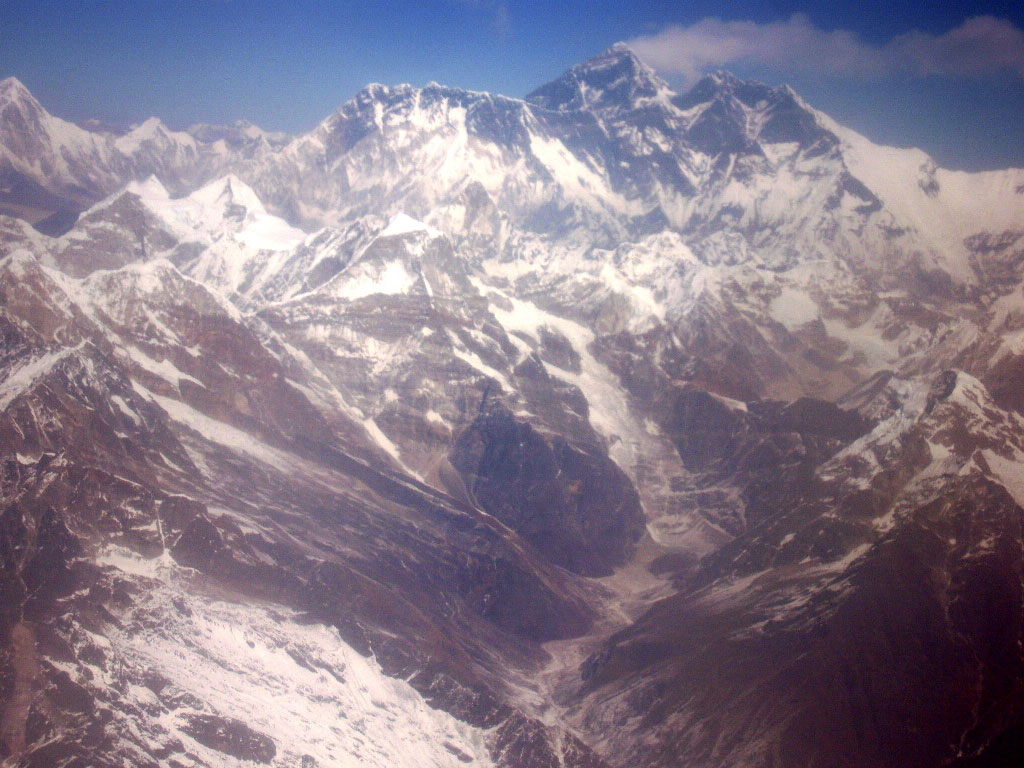 Mt. Everest Jomolungma mountain with Base Camp in Nepal