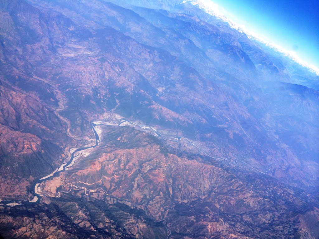 aerial view of Nepalese landscapes with river valley