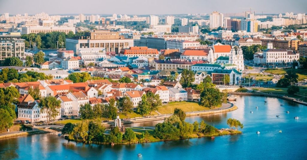 Minsk city from above, traveling in Belarus