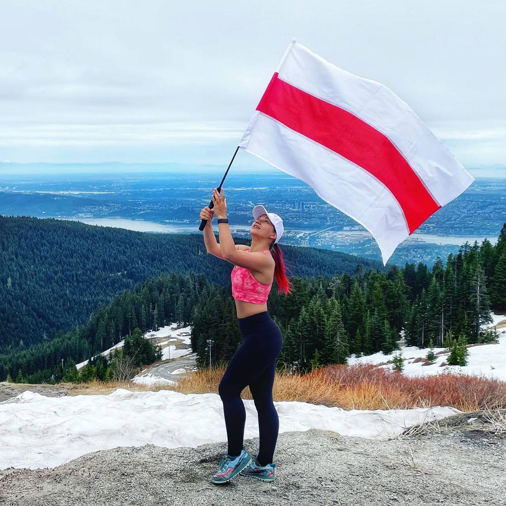 Belarus Freedom Flag at Grouse Mountain, British Columbia, Canada