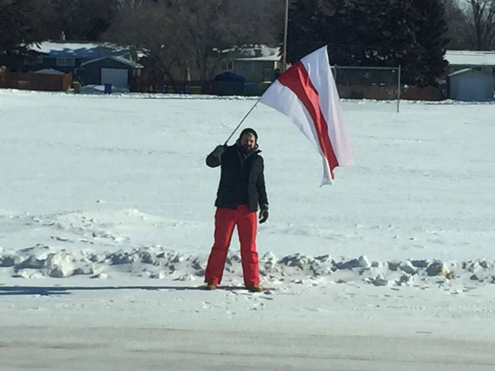 Saskatchewan freezing temperatures and Belarus white-red-white Flag