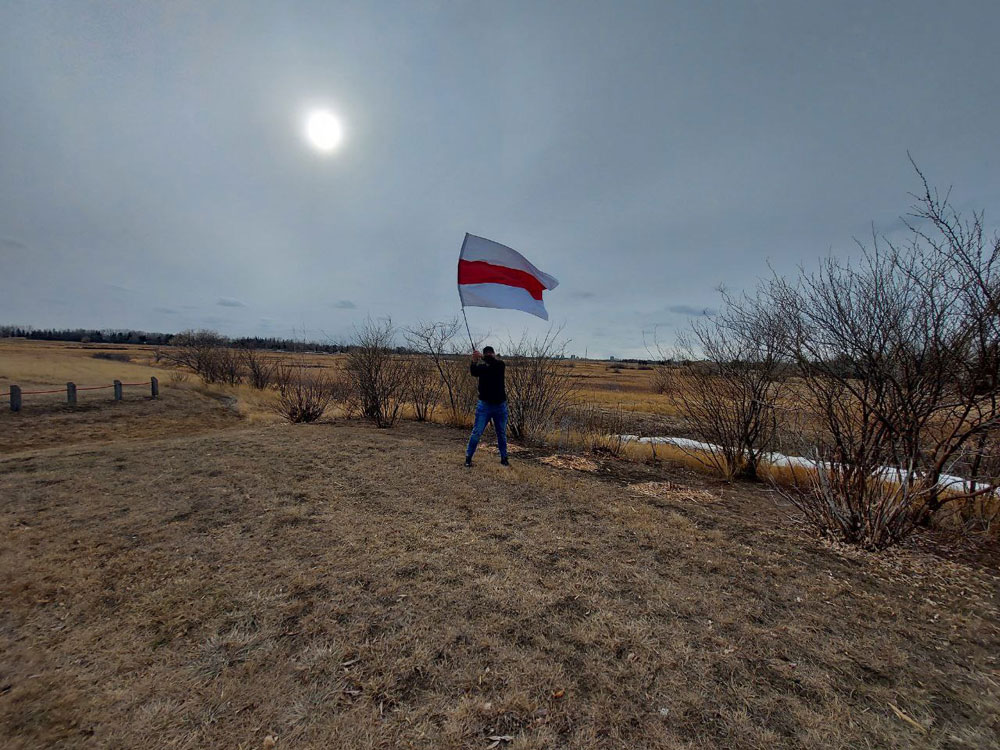 Belarusian Flag in Saskatchewan prairies, Canada