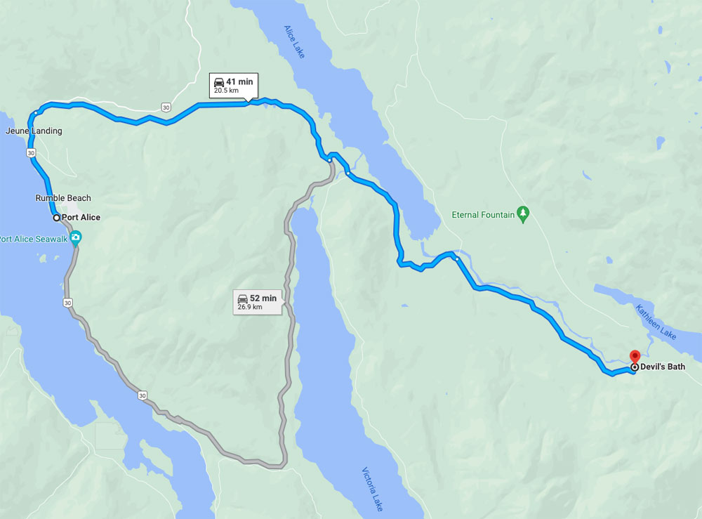 How to get to Devil's Bath from Port Alice BC Vancouver island
