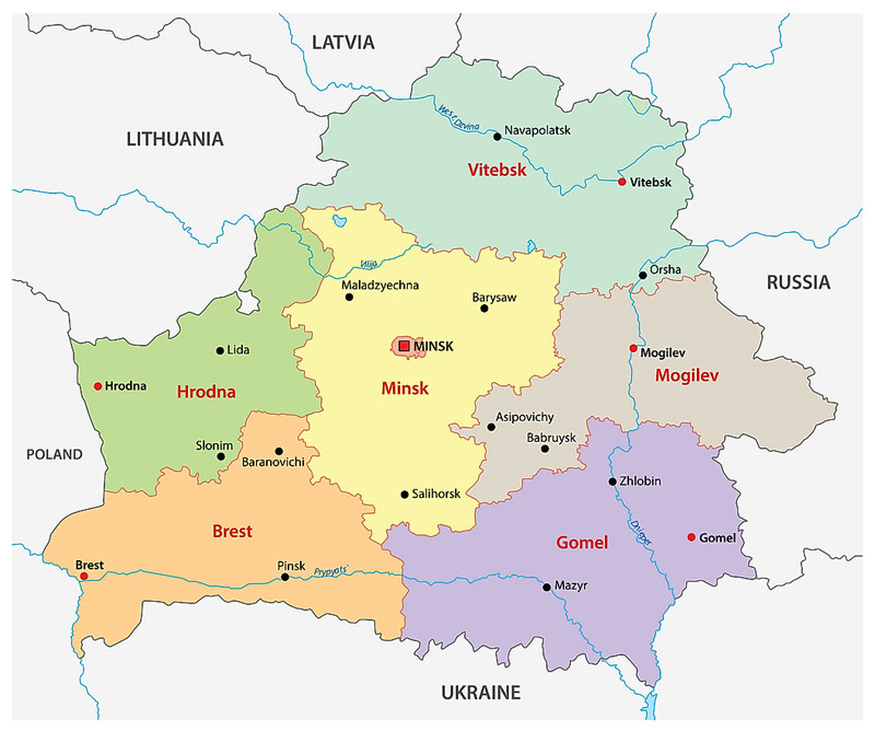 Belarus family travel destination guide - map of major provinces