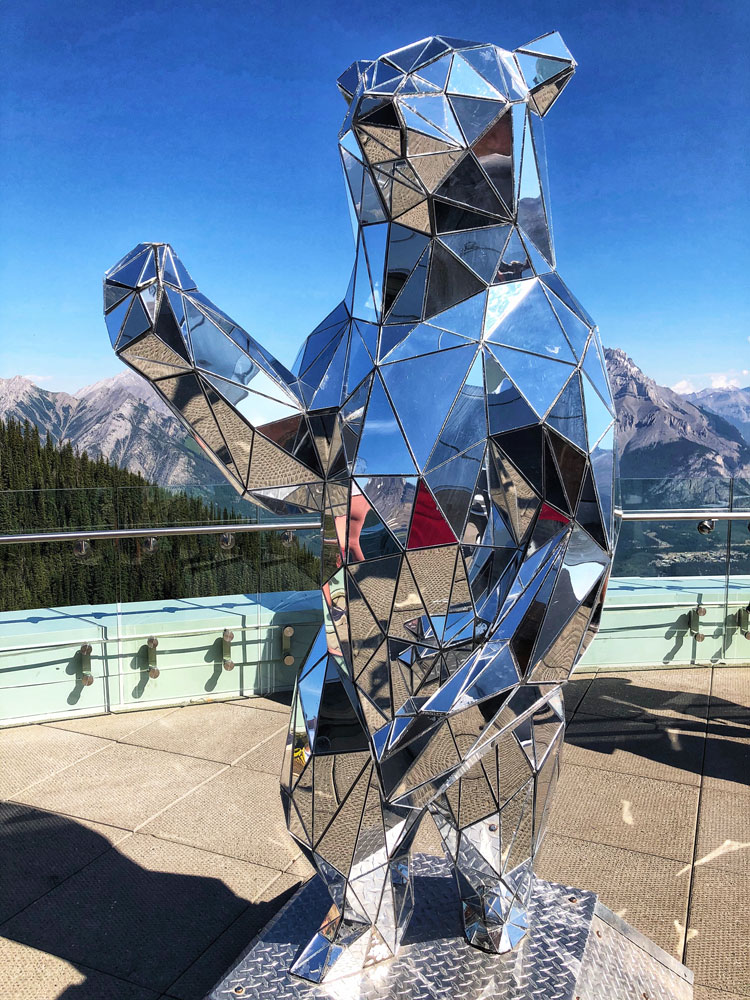 Mirror Bear sculpture at the lookout from Mt Sulfur Gondola Banff AB