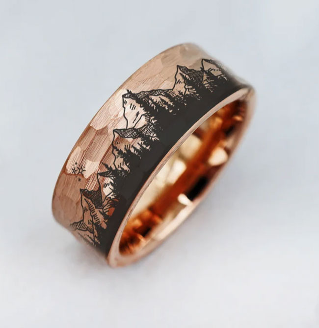 FOR HIM: outdoors nature gift ideas for men - jewellery - ring with mountains copper - product